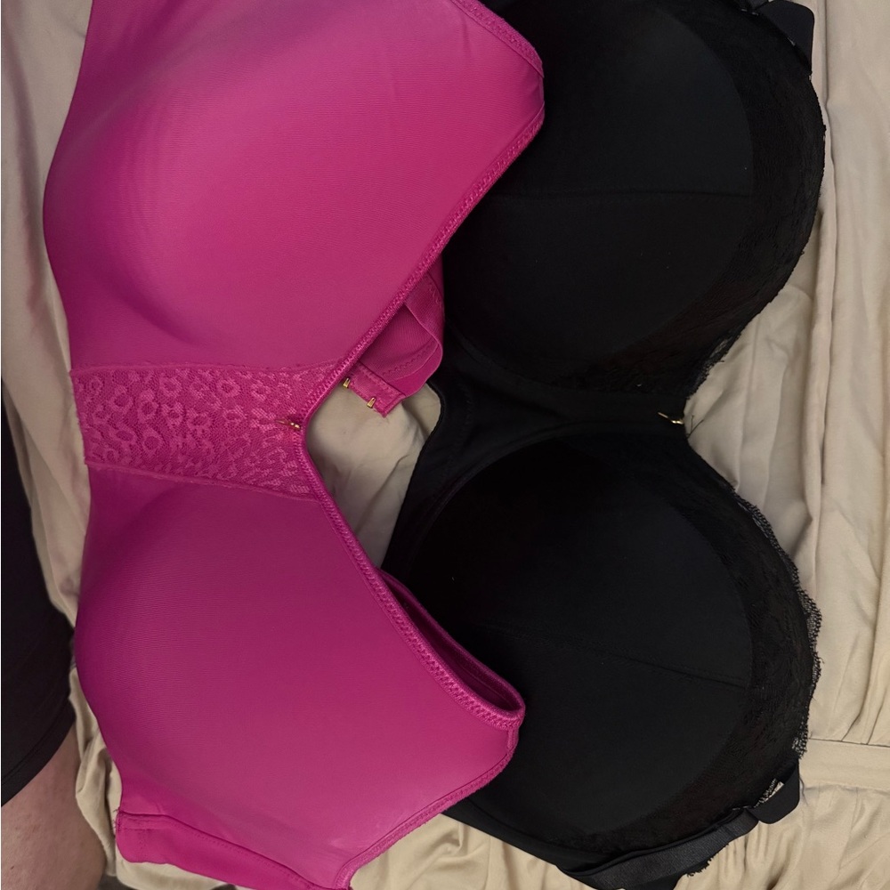 Ashley Stewart Pink and Black Lace Accent Bras